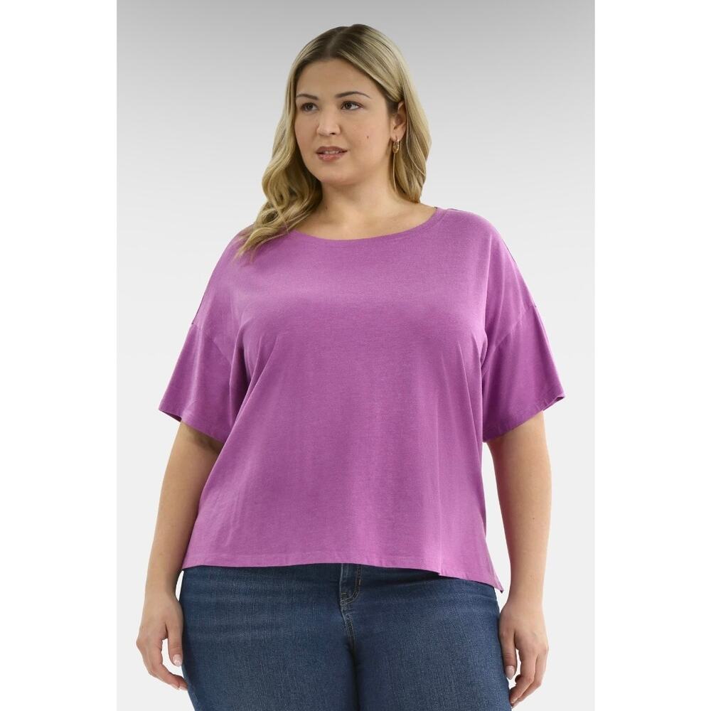 Terra & Sky Women's Plus Size 4X Short Sleeve Boxy Tee orchid relaxed crewneck
